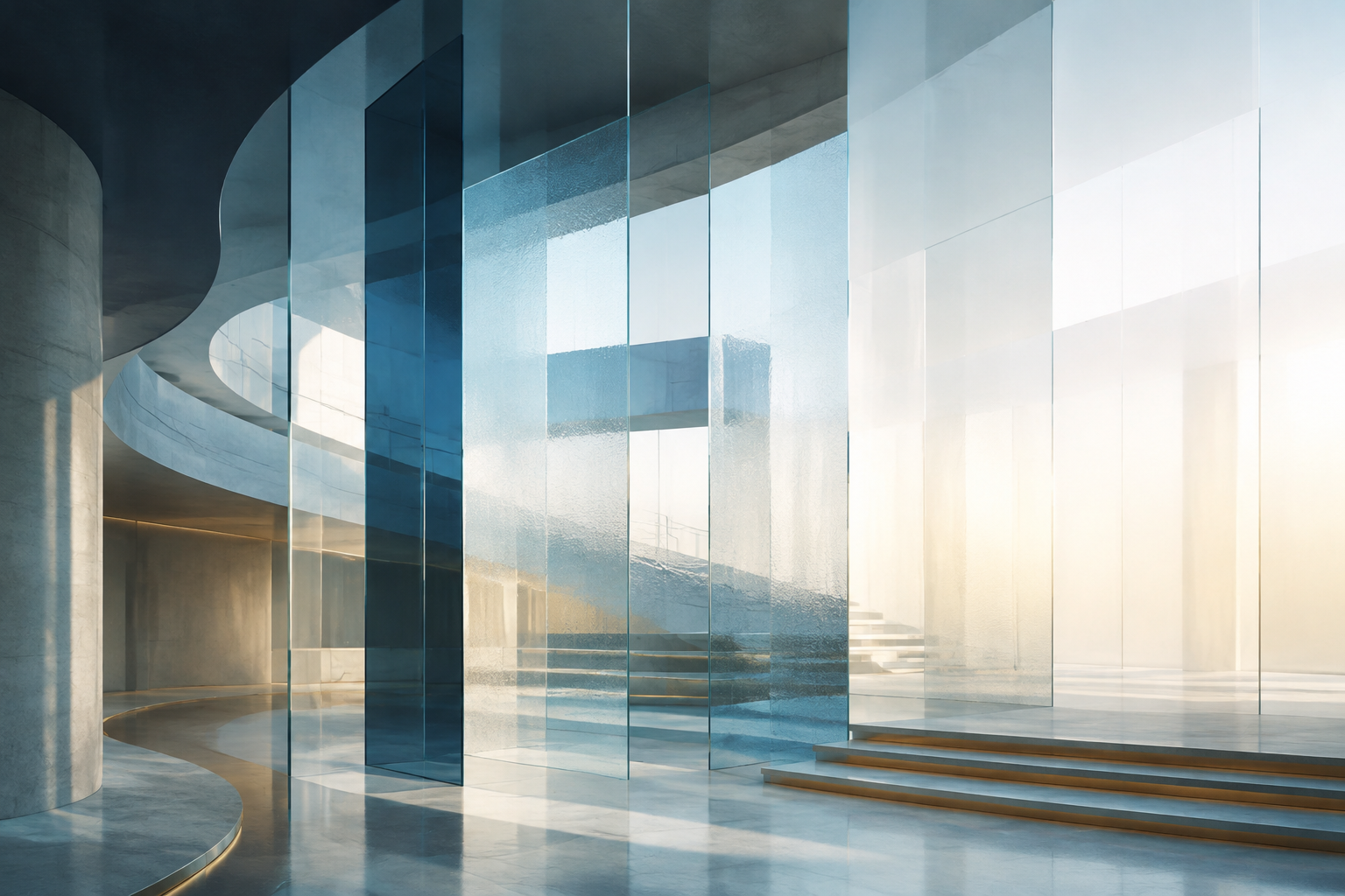 Luminous modern architecture symbolizing clarity, intelligence, and transformation